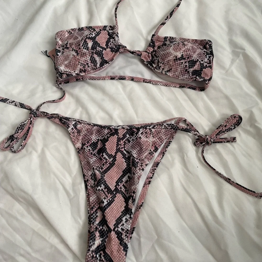 Pink & Grey Snakeskin Multiwear Bikini - Picture 4 of 5